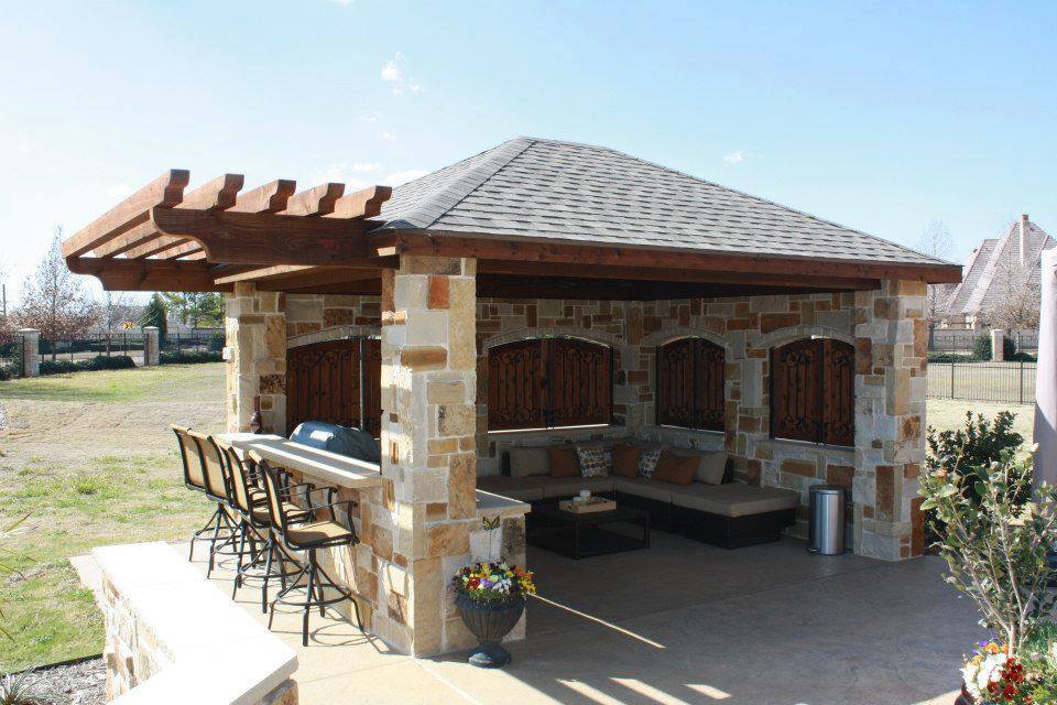 Outdoor Living In Built Kitchen With Patio Covers Nearby The Colony